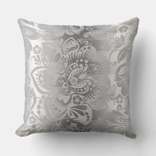 Modern Silver Stripes & Damask Pattern Cushion
