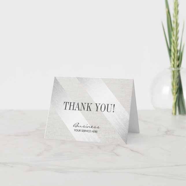Modern Silver Stripes Salon Spa Business Thank You Card (Front)
