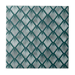Modern Silver Teal Elegant Art Deco Ceramic Tile