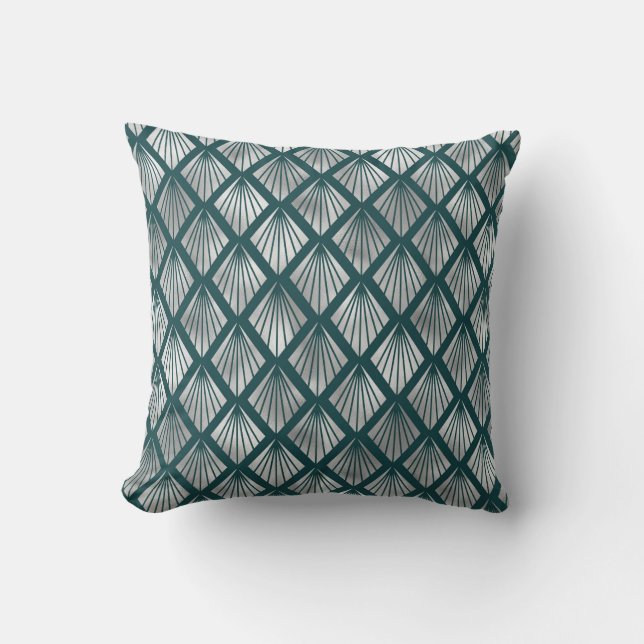 Modern Silver Teal Elegant Art Deco Cushion (Front)