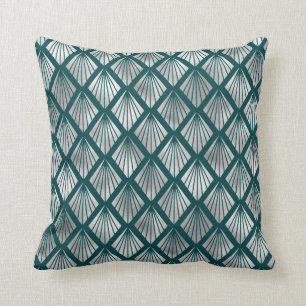 Modern Silver Teal Elegant Art Deco Cushion