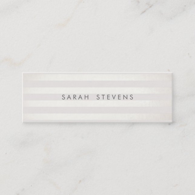 Modern Silver Thin Off White Striped Salon Spa Mini Business Card (Front)