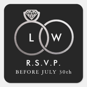 Modern Silver Wedding Rings RSVP Reply Square Stic Sticker