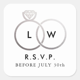 Modern Silver Wedding Rings RSVP Reply Square Sticker