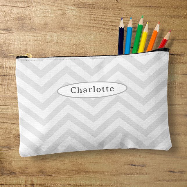 Modern Silver White Chevron Pattern Pencil Case Accessory Pouch (Creator Uploaded)