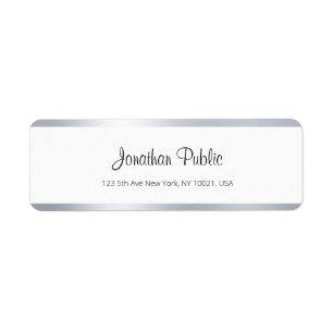 Modern Silver White Chic Handwritten Script Simple Return Address Label