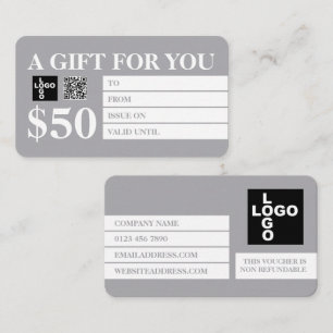 Modern Silver & White Gift Certificate Cards