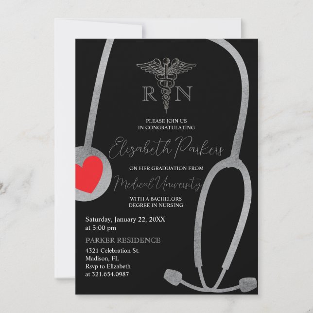 Modern Silver White Nursing Graduation Party Invitation (Front)