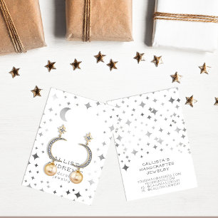 Modern Silver White Star Moon Earring Display Card