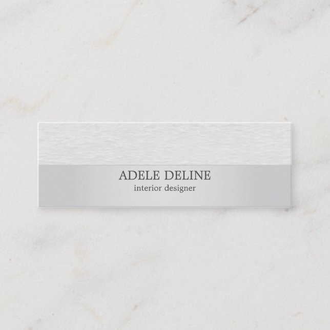 Modern Silver White Texture Interior Designer Mini Business Card (Front)