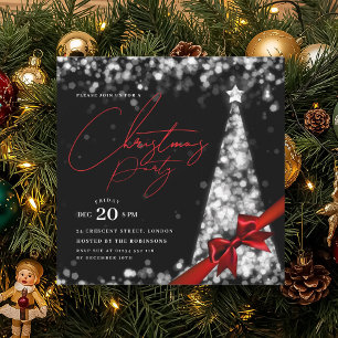 MODERN Silver Winter Christmas Tree Bow Party  Invitation