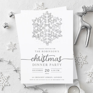 Modern Silver Winter Snowflake Christmas Party  Invitation