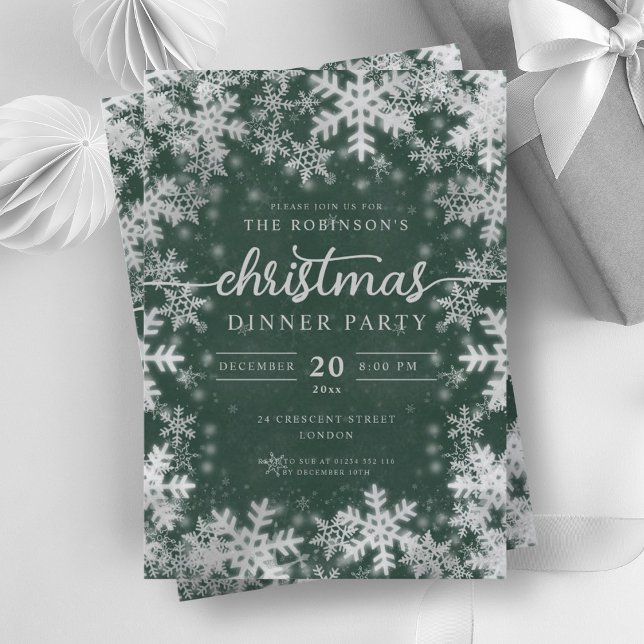 Modern Silver Winter Wonderland Christmas Green Invitation (Modern Silver Winter Wonderland Christmas Green Invitation)
