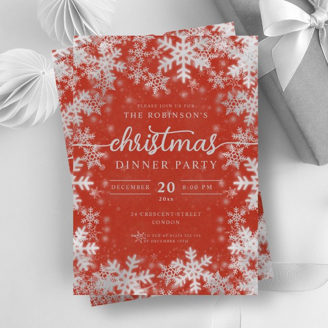 Modern Silver Winter Wonderland Christmas Red Invitation (Modern Silver Winter Wonderland Christmas Red Invitation)