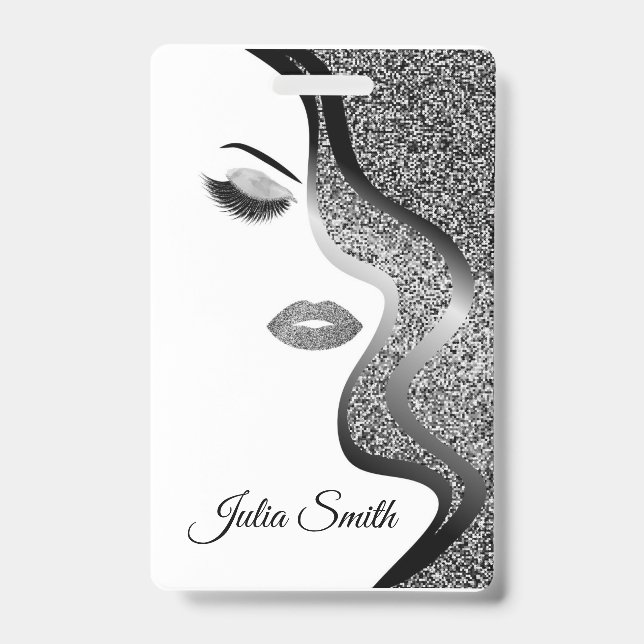 Modern Silver with Glitter Effect  ID Badge (Front)
