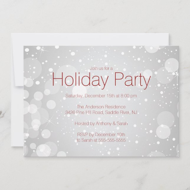 Modern SilverBokeh Lights Holiday Invitation (Front)