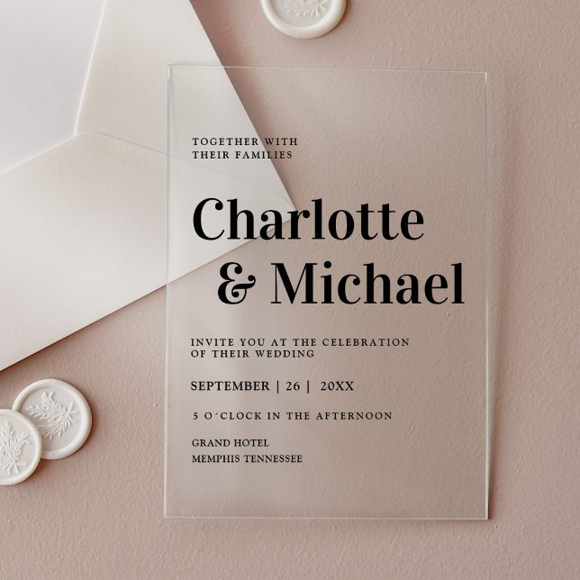 Modern, simpel, elegante acrylic invitations (Modern, simpel, elegante, bold font, acrylic invitations)