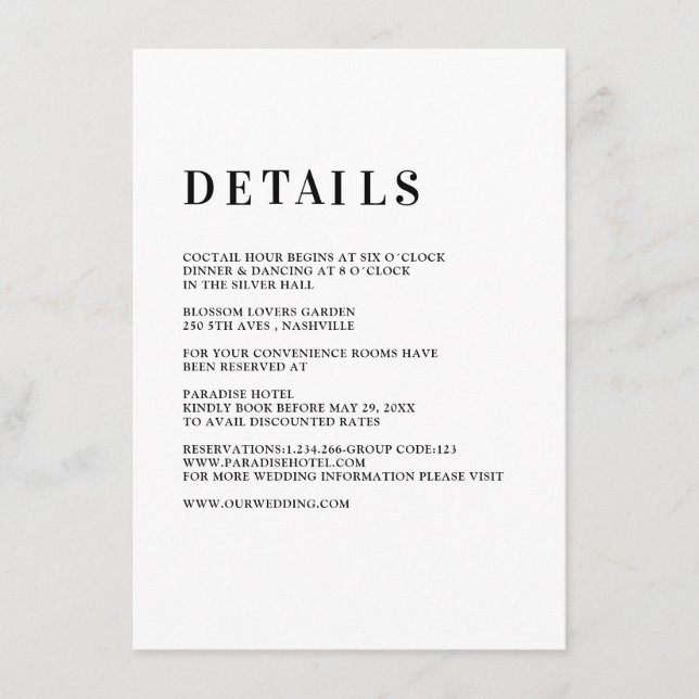 Modern, simpel, frisch - Hochzeit Enclosure Card (Front)