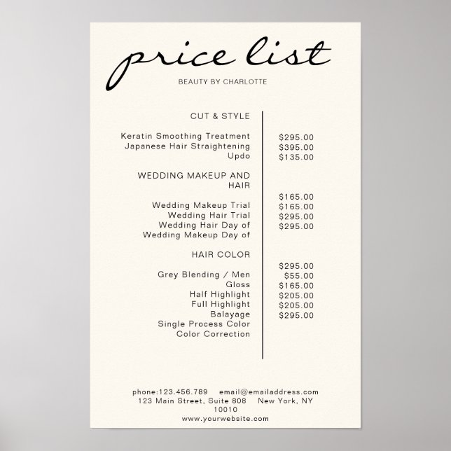 Modern Simpel Price List Poster (Front)