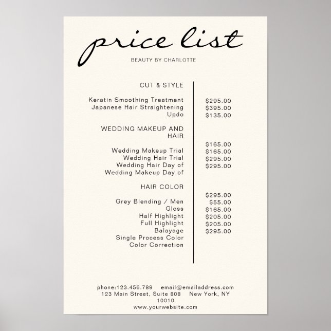 Modern Simpel Price List Poster (Front)
