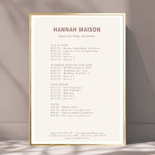 Modern Simpel, Professional, Salon, Price List Poster