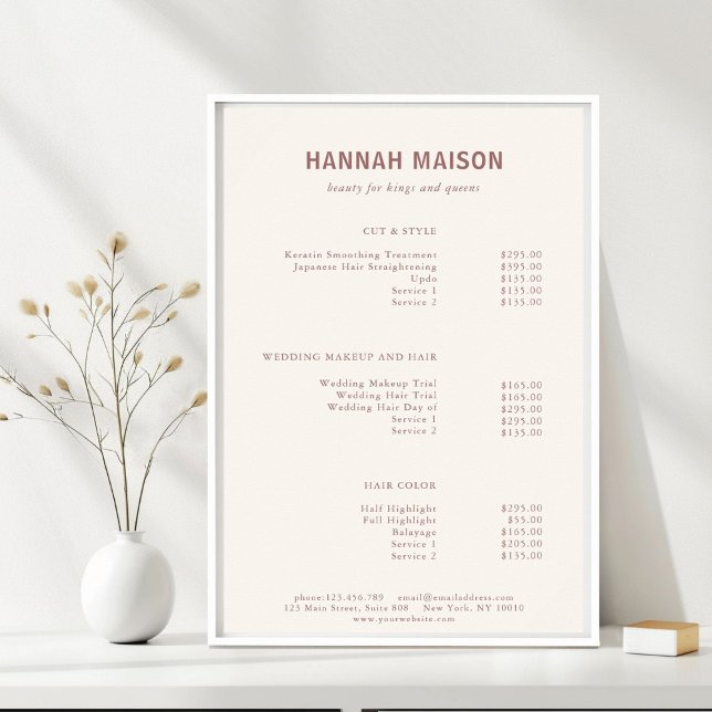 Modern Simpel, Professional, Salon, Price List Poster (Modern, Simple, Professional, Salon, Price List Poster, Beige & Brown for Service Providers.)