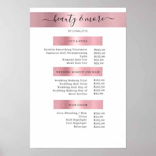 Modern, simpel, salon pricelist Poster (Front)