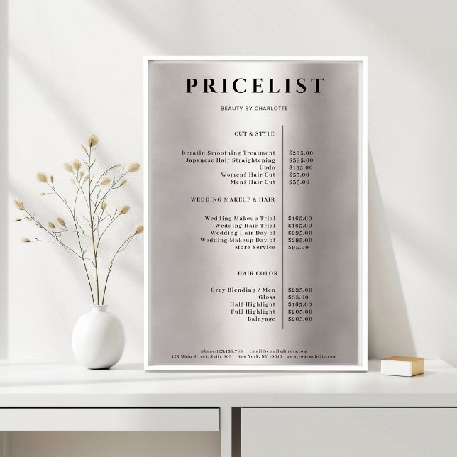 Modern Simpel Silver Salon Price List Poster (Modern Simpel Silver Salon Price List Poster)