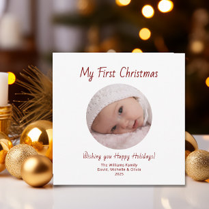 Modern Simple 1st Christmas Cute Baby Girl Photo  Holiday Card