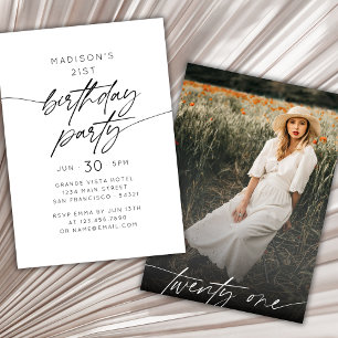 Modern Simple 21st Birthday Party Photo Invitation