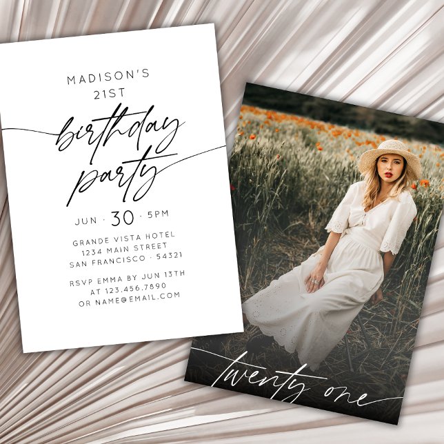 Modern Simple 21st Birthday Party Photo Invitation (Creator Uploaded)