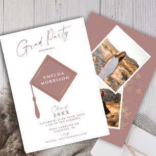 Modern Simple 2 Photo Dusty Pink Graduation Party Invitation