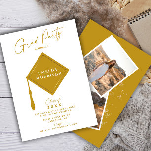 Modern Simple 2 Photo Gold Graduation Party Invitation