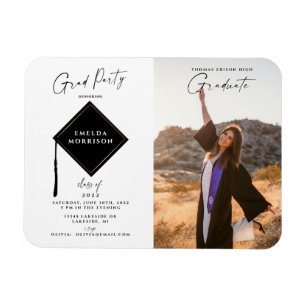 Modern Simple 2 Photo Graduation Party Invitation  Magnet
