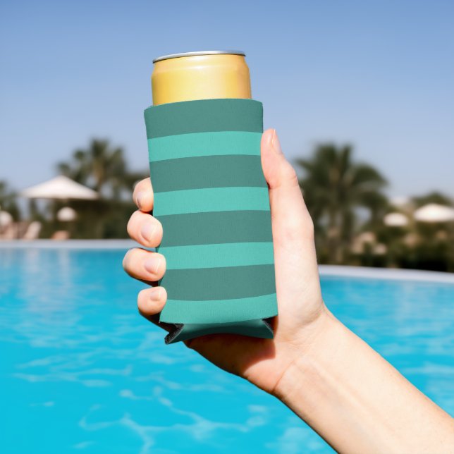 Modern Simple 2 Tone Stripe Geometric Forest Green Seltzer Can Cooler (In Situ Pool)