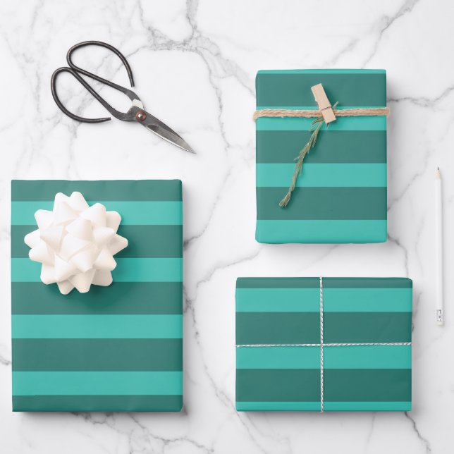 Modern Simple 2 Tone Stripe Geometric Forest Green Wrapping Paper Sheet (Front)