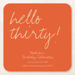 Modern Simple 30th Birthday Square Paper Coaster