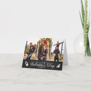 Modern Simple 3 Photo Black Valentine's Day Folded Holiday Card
