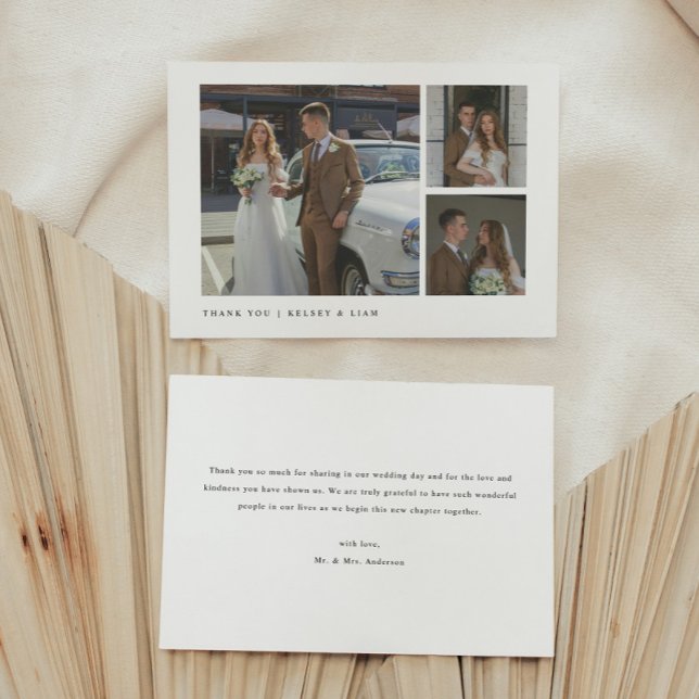 Modern Simple 3-Photo Custom Wedding Thank You Card (Creator Uploaded)