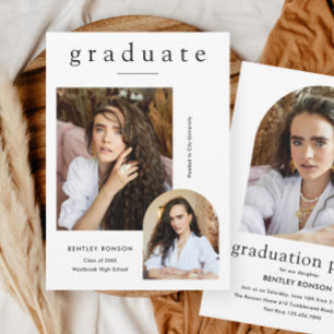 Modern Simple 3 Photo Graduation  Invitation