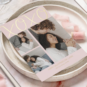 Modern Simple 3 Photo Valentines Day Foil Holiday Card