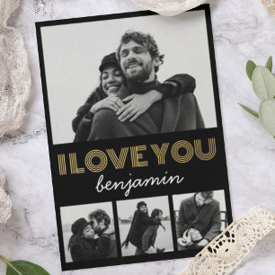 Modern Simple 4 Photo Valentines Day Foil Holiday Card