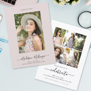 Modern Simple 5 Photo Calligraphy Easy Graduation  Invitation