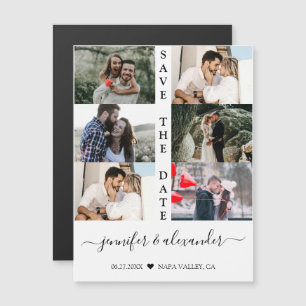 Modern Simple 6 Photo Collage Typography Wedding Magnetic Invitation