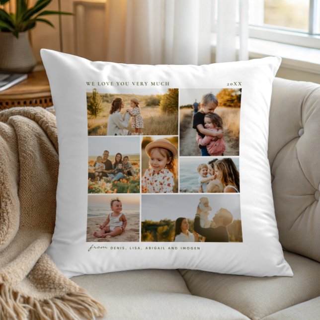 Modern Simple 7 Photo Collage Family Gift Cushion (Creator Uploaded)