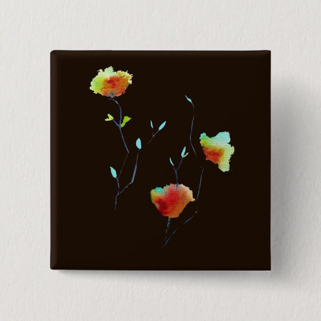 Modern simple abstract flower art design 15 cm square badge (Front)