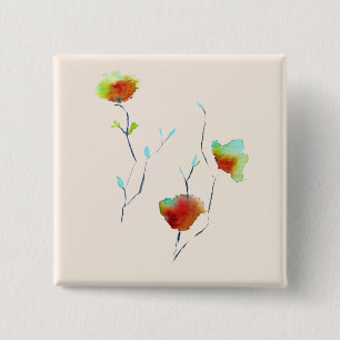 Modern simple abstract flower art design 15 cm square badge