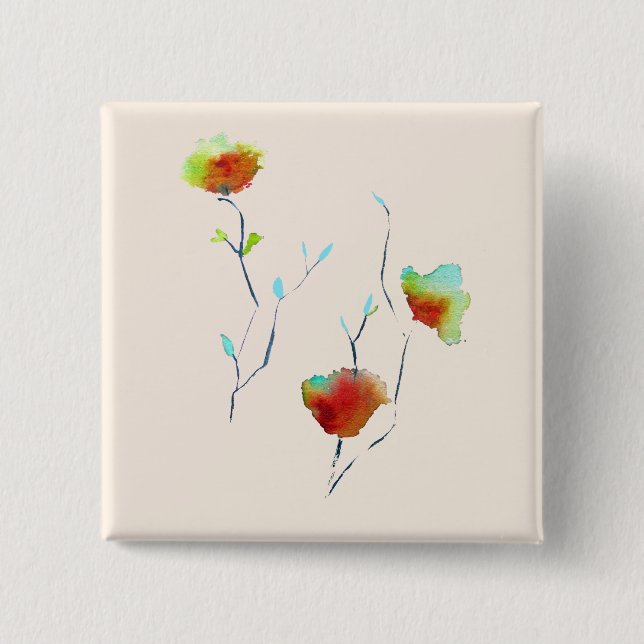 Modern simple abstract flower art design 15 cm square badge (Front)