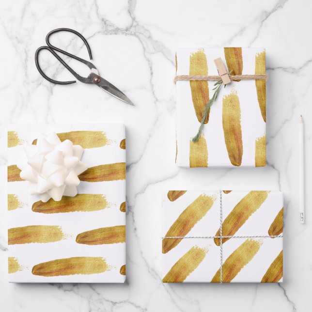 Modern simple abstract gold brush strokes wrapping paper sheet (Front)
