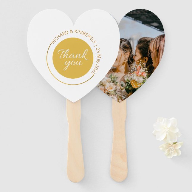 Modern Simple Add Couple Name Date Photo Thanks  Hand Fan (Front and Back)